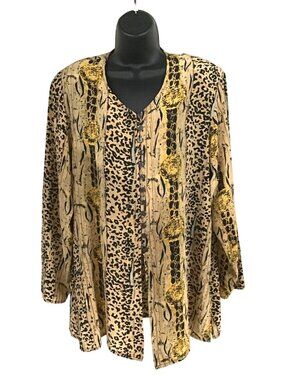 Silk de Silk Paris Womens Large Long Sleeve Animal Print Tunic Blouse